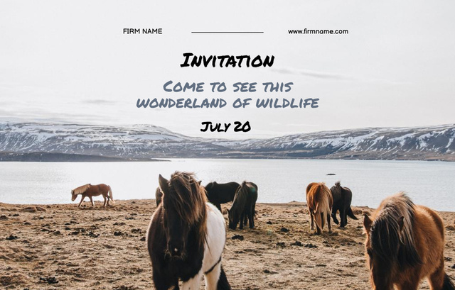 Wildlife Exploration Tour Offer with Horses Invitation 4.6x7.2in Horizontal Design Template