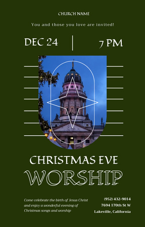 Christmas Eve Worship Announcement Invitation 4.6x7.2in Design Template