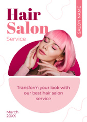 Hair Salon Ad with Pink-Haired Young Woman