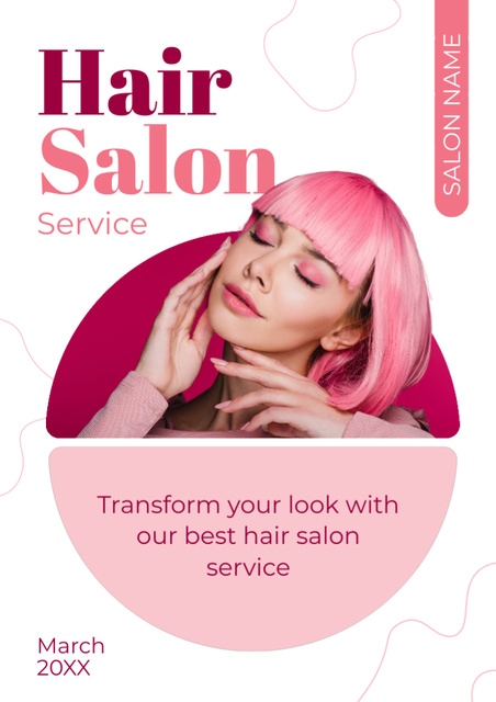 Hair Salon Ad with Pink-Haired Young Woman Newsletterデザインテンプレート
