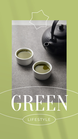 Green Lifestyle Concept with Tea in Cups Instagram Story Design Template