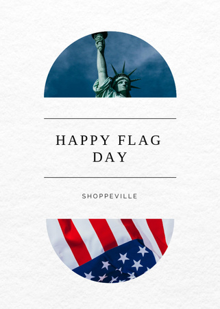 Modèle de visuel Salutation du jour du drapeau national des États-Unis avec statue - Postcard 5x7in Vertical