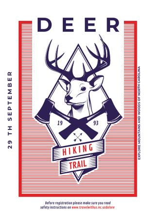 Hiking Trail Ad Deer Icon in Red Invitation Design Template