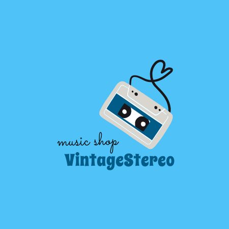 Music Shop Ad with Vintage Cassette Logo Design Template