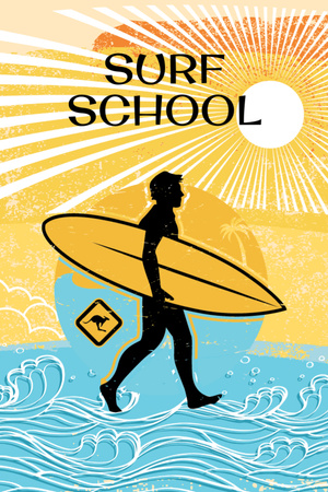 Surfing School Illustrated Postcard 4x6in Vertical Design Template