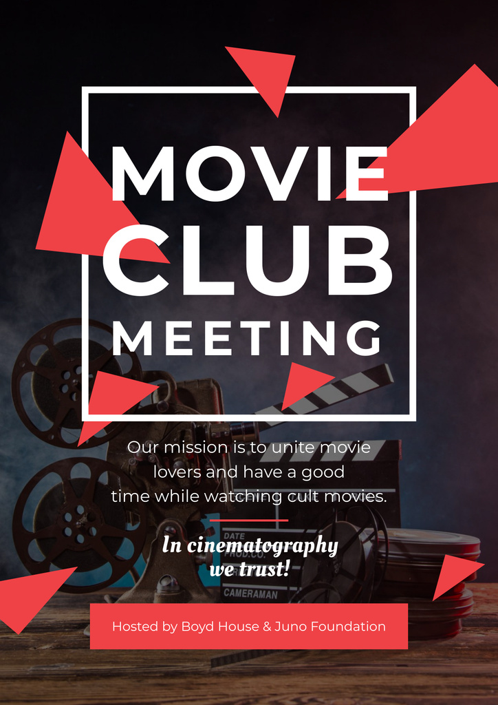 Movie Club Meeting Announcement with Vintage Projector Poster Tasarım Şablonu