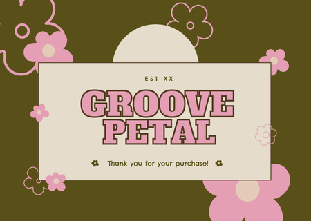 Thank You for Your Purchase Message with Pink Flowers on Green Card Design Template