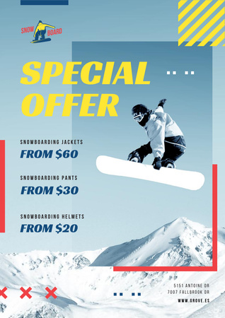 Man Riding Snowboard in Snowy Mountains Poster A3 Design Template