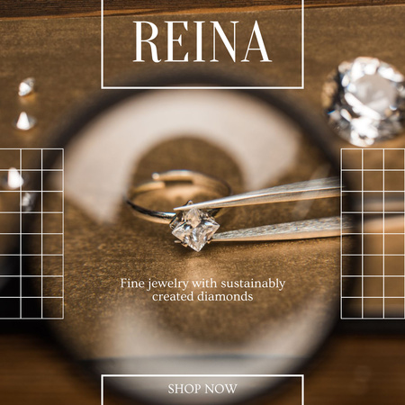 Template di design annuncio di raccolta di gioielli con anello di diamanti Instagram AD