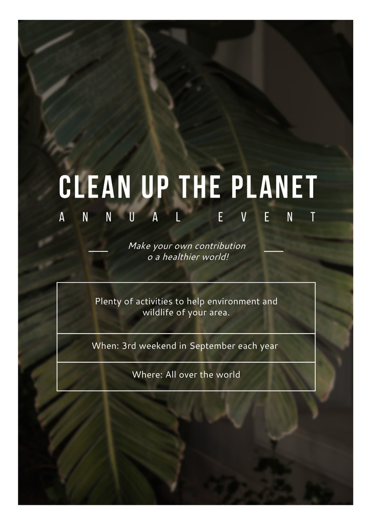 Annual Sustainability Event Announcement with Tropical Foliage Poster B2デザインテンプレート