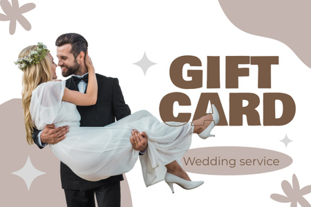Ontwerpsjabloon van Gift Certificate van Promotie voor huwelijksservices met bruidegom die bruid vasthoudt