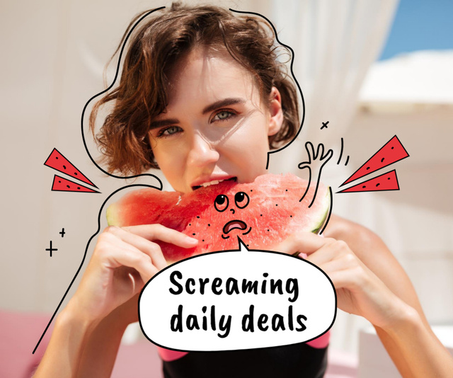 Beautiful Woman eating Watermelon Medium Rectangle – шаблон для дизайна