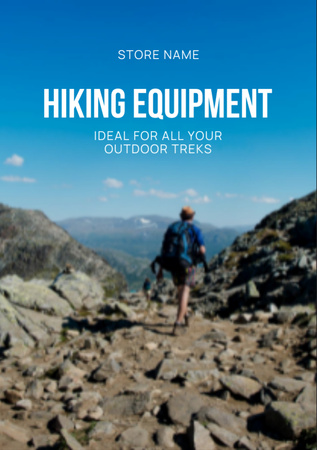 Trekking Essentials Sale Offer With Scenic Mountains View Flyer A7 Design Template