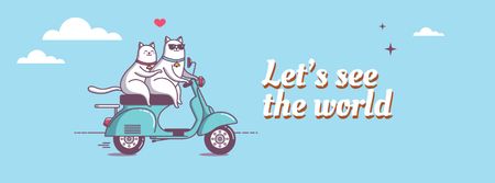 Plantilla de diseño de Motivational travel quote with cats on Scooter Facebook cover 