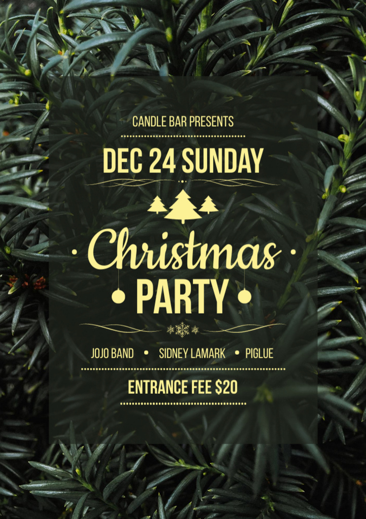 Christmas Party Ad with Christmas Tree Branches Flyer A5 Tasarım Şablonu