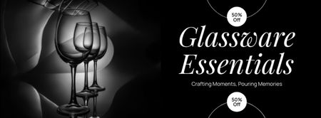 Plantilla de diseño de Oferta de juego de cristalería de lujo en negro Facebook cover 