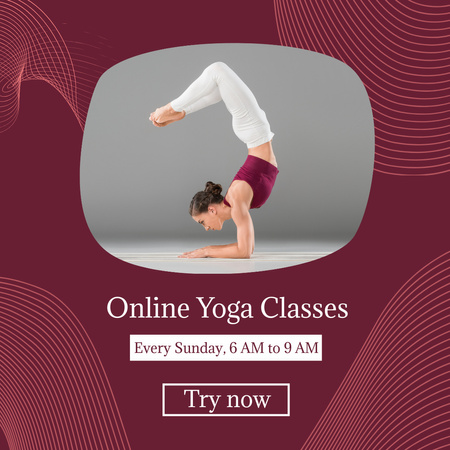Online Yoga Classes Announcement with Athletic Woman Instagram Design Template