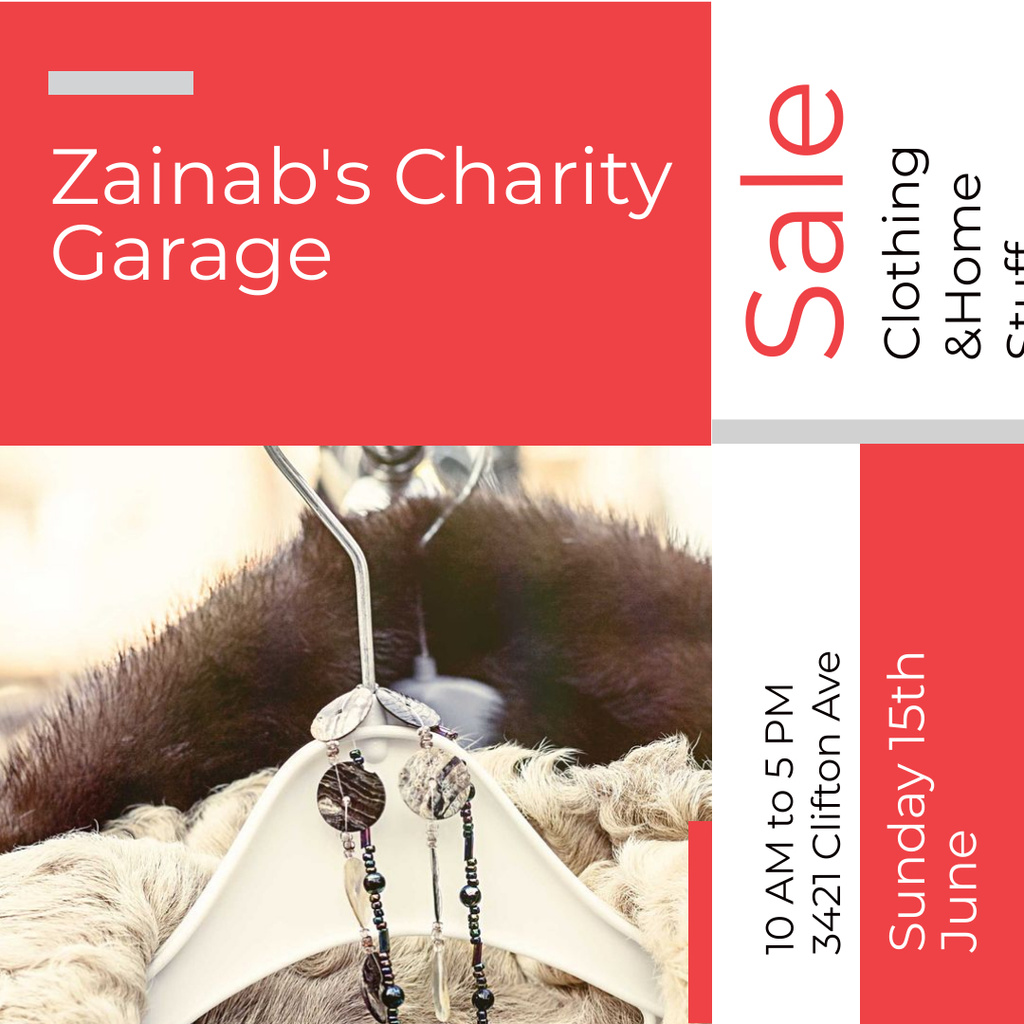 Charity Sale Announcement Clothes on Hangers Instagram AD Modelo de Design