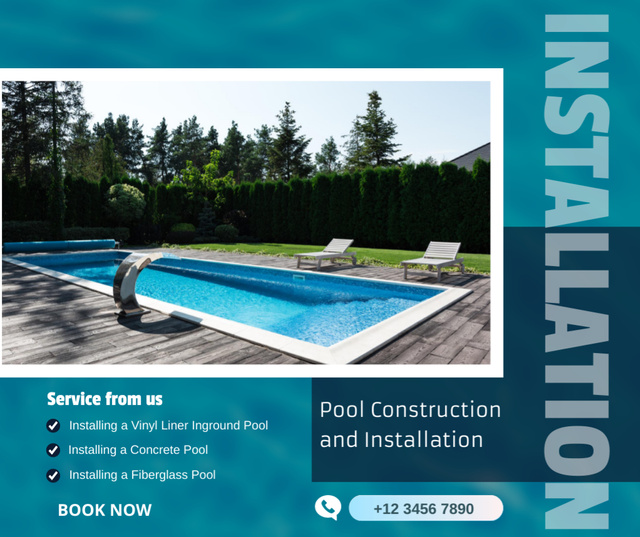 Construction and Installation of Swimming Pools Facebook Design Template