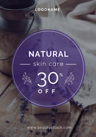 Natural Skincare Sale Ad with Lavender Soap Flyer A7 Design Template