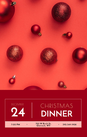 Designvorlage ankündigung des weihnachtsessens mit hellen baumkugeln für Invitation 4.6x7.2in