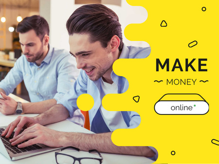 Plantilla de diseño de anuncio en línea del dinero con los hombres de negocios Presentation 