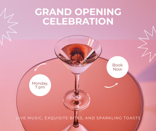 Designvorlage Grand Opening Celebration Announcement With Free Drinks für Facebook