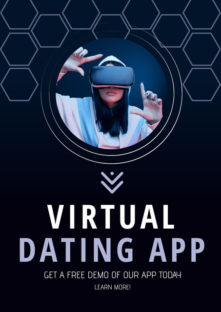 Virtual Dating App with Girl in Glasses Poster – шаблон для дизайну