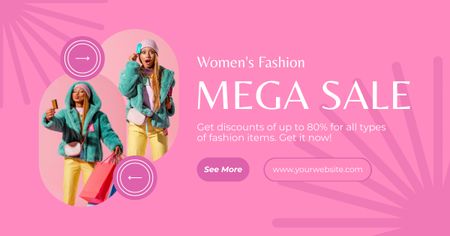 Oferta de venda de roupas da moda para mulheres em rosa Facebook AD Modelo de Design