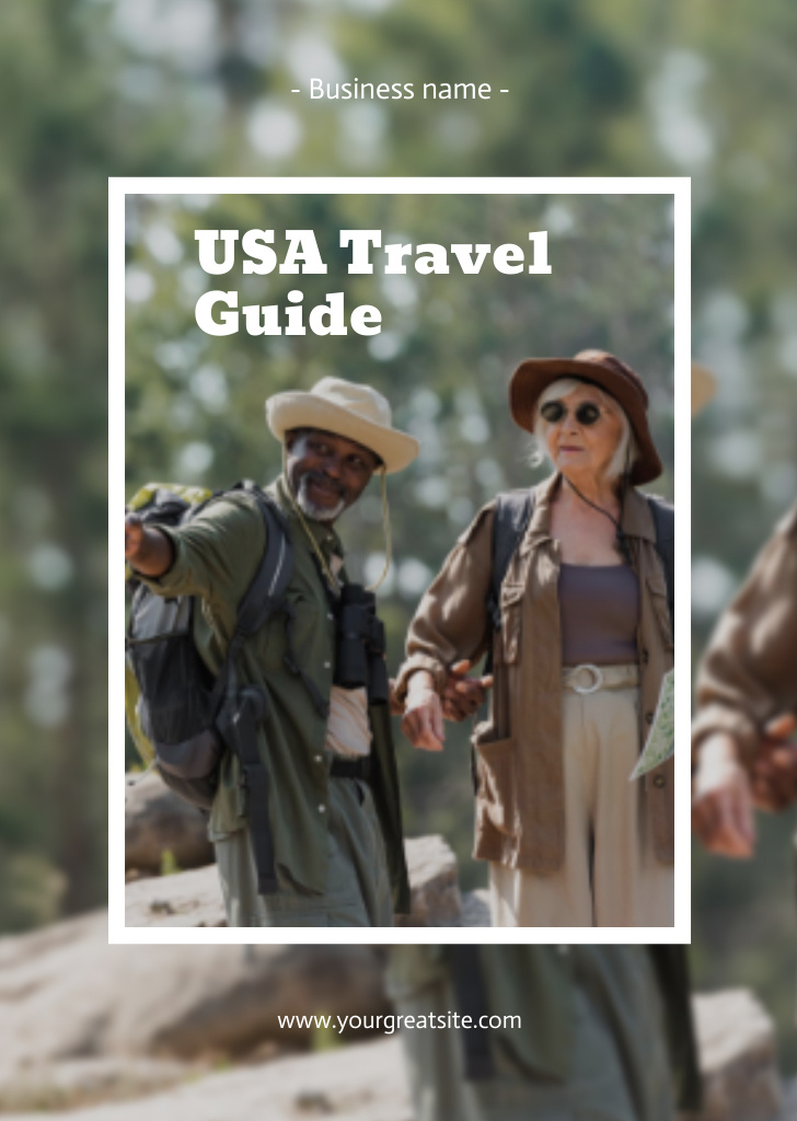 USA Travel Guide With Forest View Postcard A6 Vertical tervezősablon