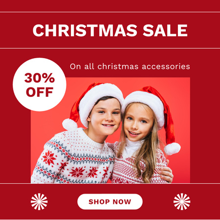 Kids on Christmas Accessories Sale Red Instagram AD Design Template