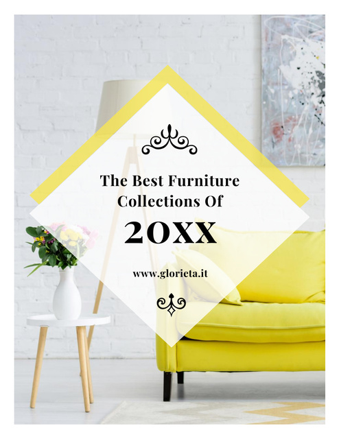 Platilla de diseño Furniture Offer with Cozy Interior in with Yellow Sofa Poster 8.5x11in