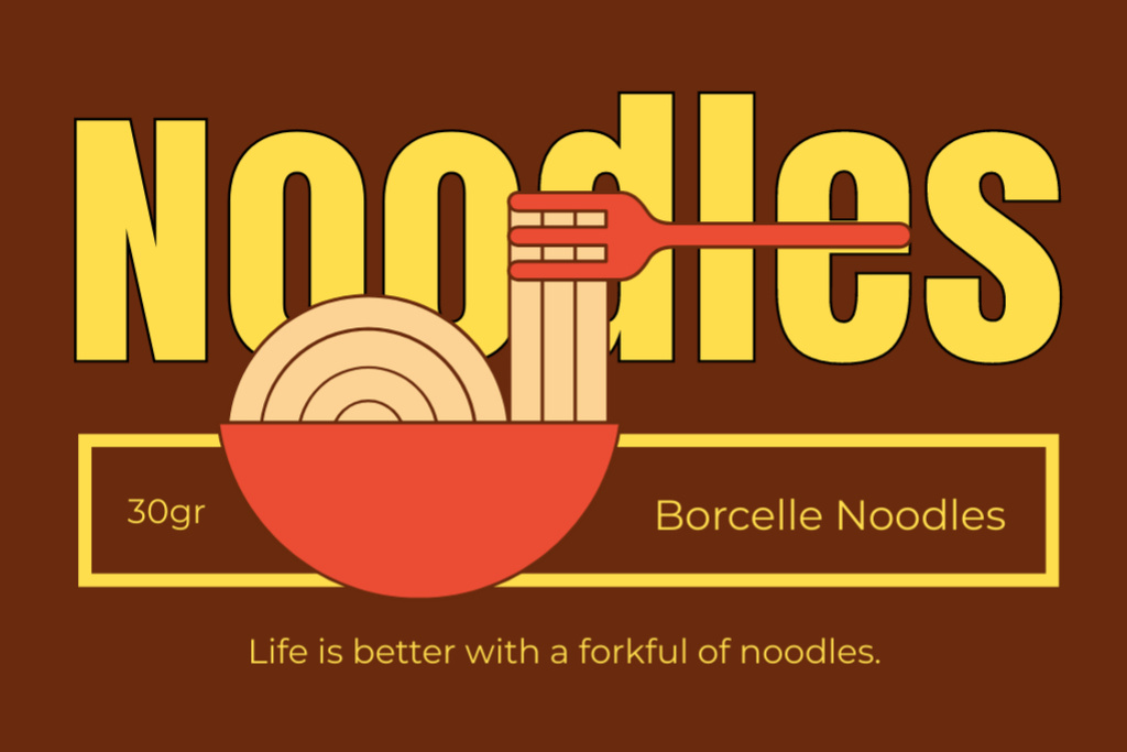 Designvorlage Premium Noodles Offer With Slogan In Brown für Label
