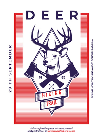 Szablon projektu Hiking Trail Ad Deer Icon in Red Poster US