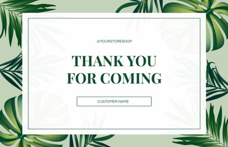 Thank You Message with Green Palm Leaves Thank You Card 5.5x8.5in Design Template