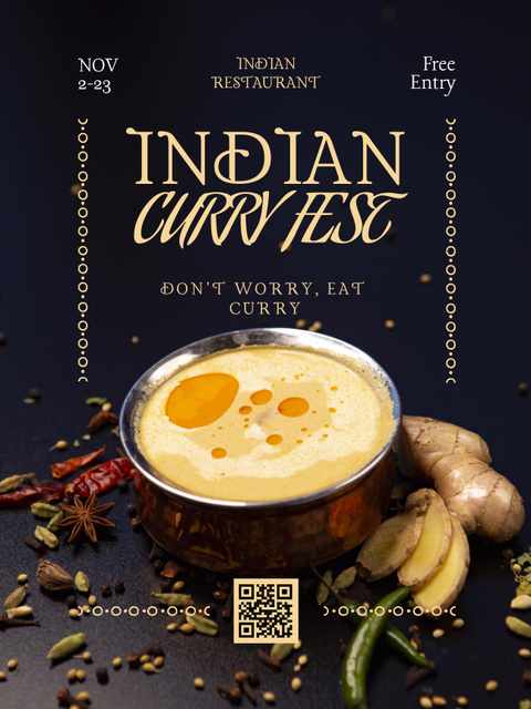 Indian Curry Fest Announcement Poster US Design Template
