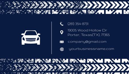 Car Service Ad with Tire Prints on Blue Business Card US Design Template