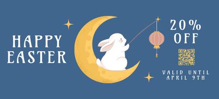 Template di design Promozione del giorno di Pasqua con un simpatico coniglietto seduto su una mezza luna Coupon 3.75x8.25in