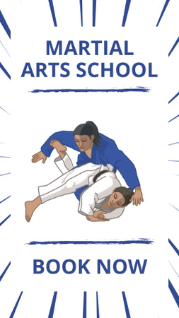 Ontwerpsjabloon van Instagram Video Story van Martial Arts School-advertentie met vechters in actie
