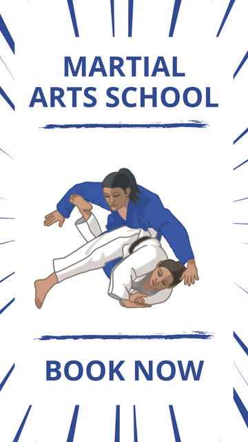 Martial Arts School Ad with Fighters in Action Instagram Video Story Modelo de Design