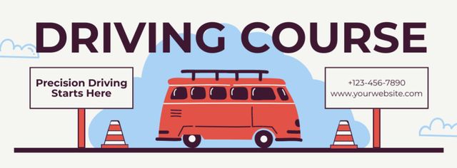 Retro Bus And Driving Course Promotion Facebook cover Design Template