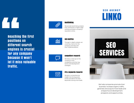 SEO Services Ad on Monitor Screen Brochure 8.5x11in Z-fold Design Template