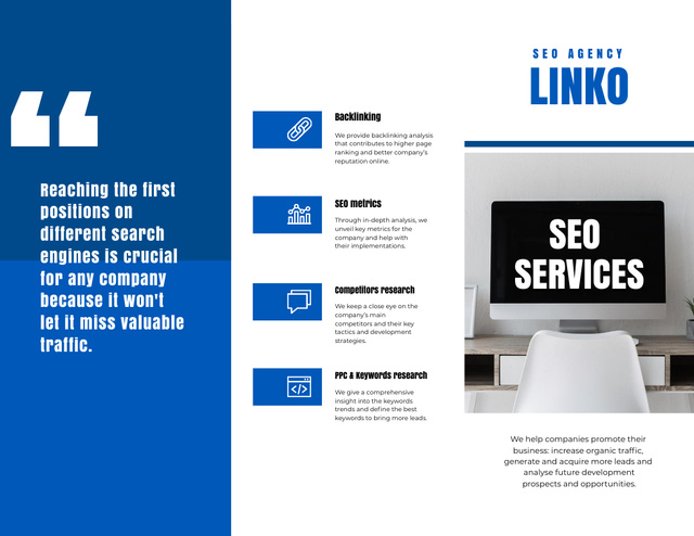 SEO Services Ad on TV Screen Brochure 8.5x11in Z-fold Design Template