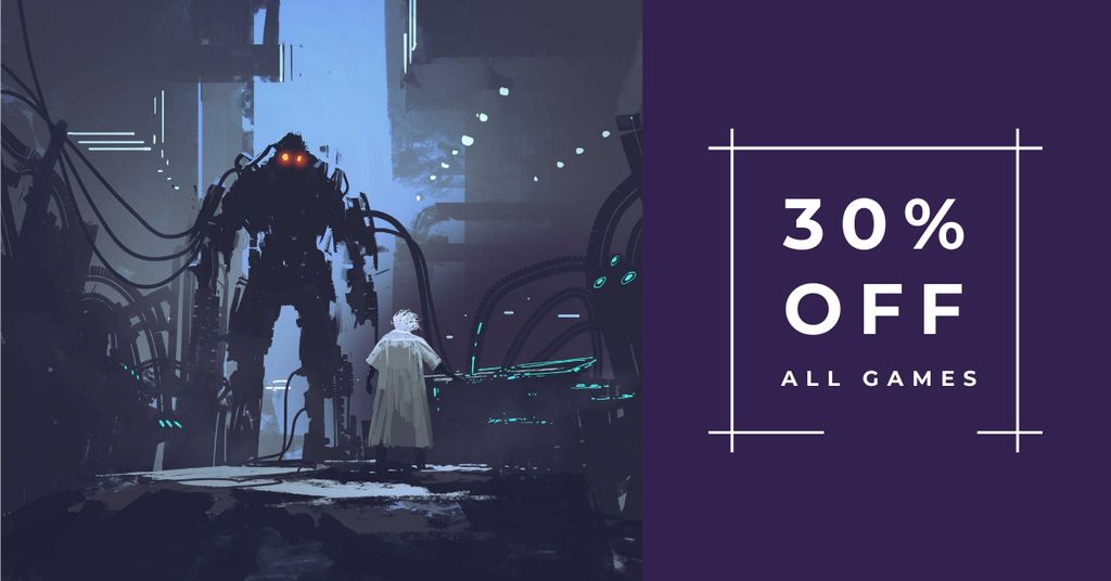 Online Games Offer with Giant Robot Facebook AD Modelo de Design
