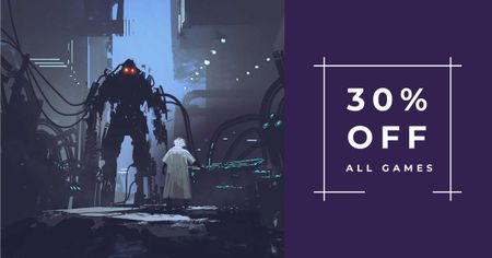 Online Games Offer with Giant Robot Facebook AD Design Template