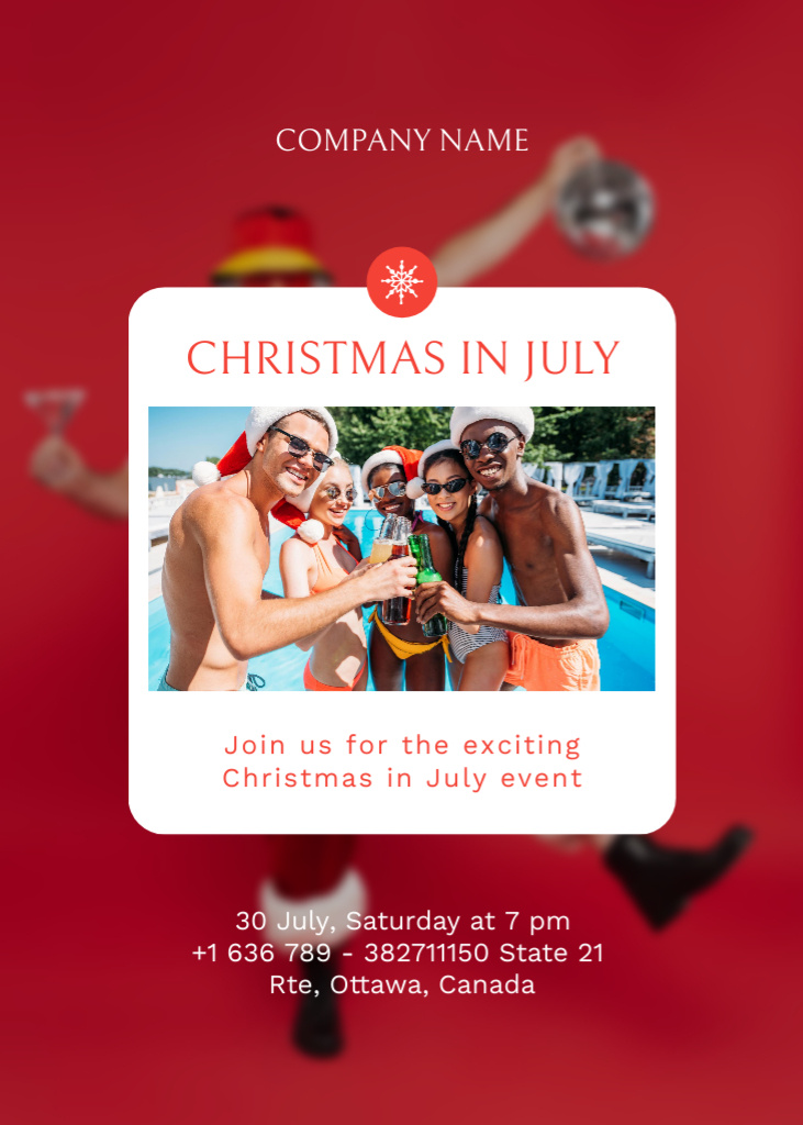 Christmas Party in July with People Having Fun in Water Pool Flayerデザインテンプレート