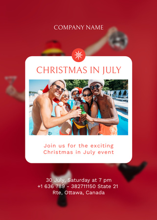 Christmas Party in July with People Having Fun in Water Pool Flayer Design Template