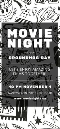 Movie Night Event Announcement on Creative Pattern Flyer DIN Large Design Template
