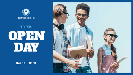 College Open Day Students with Books FB event cover Design Template