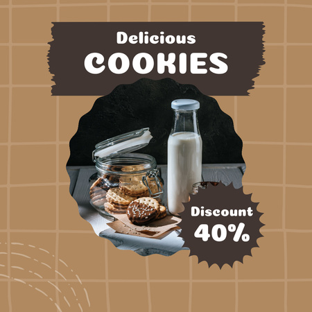 Delicious Cookies Offer with Milk Bottle Instagram Design Template